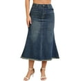 thumbnail image 1 of Unique Bargains Women's Long Denim Skirts Split A-Line Fishtail Jean Skirt S Grey Blue, 1 of 7