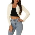 thumbnail image 1 of Unique Bargains Women Ribbed Knit Bolero Long Sleeve Ruffle Trim Open Front Shrug S White, 1 of 6