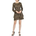 thumbnail image 1 of Unique Bargains Women's Long Sleeve Layered Ruffle Hem Leopard Print Dress, 1 of 6