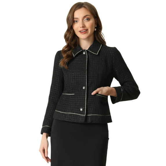 DARING DIVA Pearl Button Contrast Trim Coats Fashion Jackets XS Black