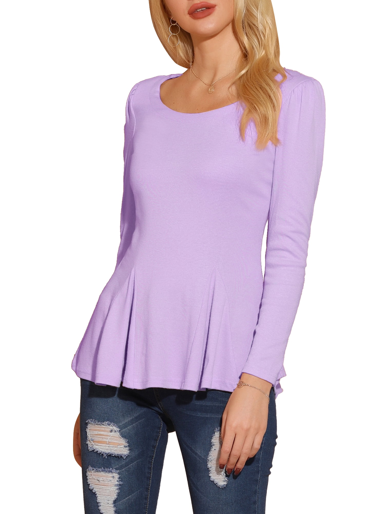 Unique Bargains Women's Long Sleeve Scoop Neck Peplum Top - Walmart.com