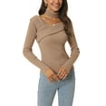 thumbnail image 1 of Unique Bargains Women's Long Sleeve V Neck Chocker Slim Fit Sweater Tops Khaki L, 1 of 6