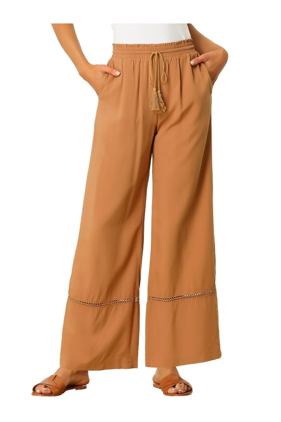 Unique Bargains Women's Loose Drawstring Wide Leg Palazzo Trousers XS Dusty Orange