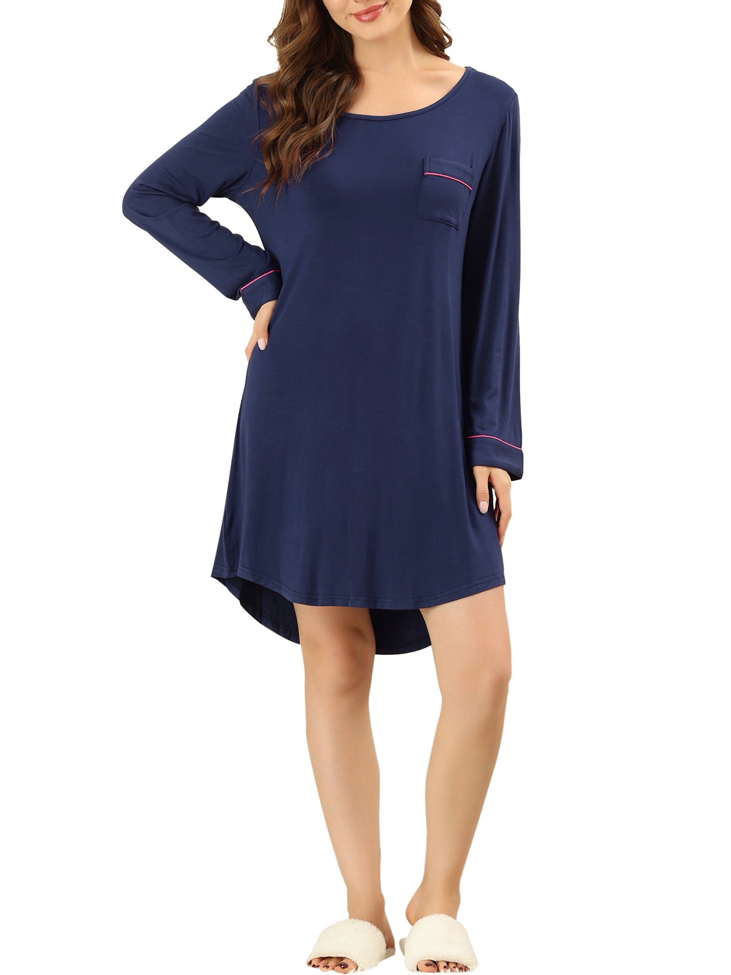 Unique Bargains Women's Lounge Dress Pajama Round Neck Soft Sleepwear Nightgown