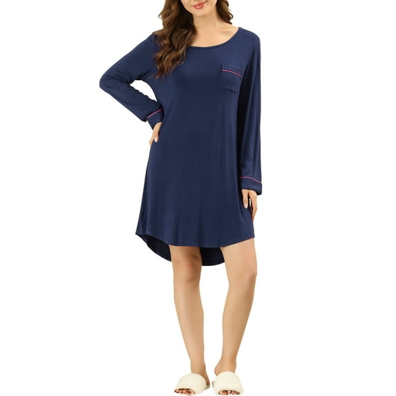Unique Bargains Women’s Lounge Dress Pajama Round Neck Soft Sleepwear Nightgown