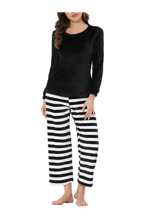 Women's Lounge Long Sleeve Nightwear Warm Flannel Pajama Sleepwear Sets