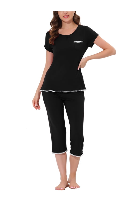 Women's Lounge Pajama Round Neck Capri Nightwear Casual Sleepwear Sets