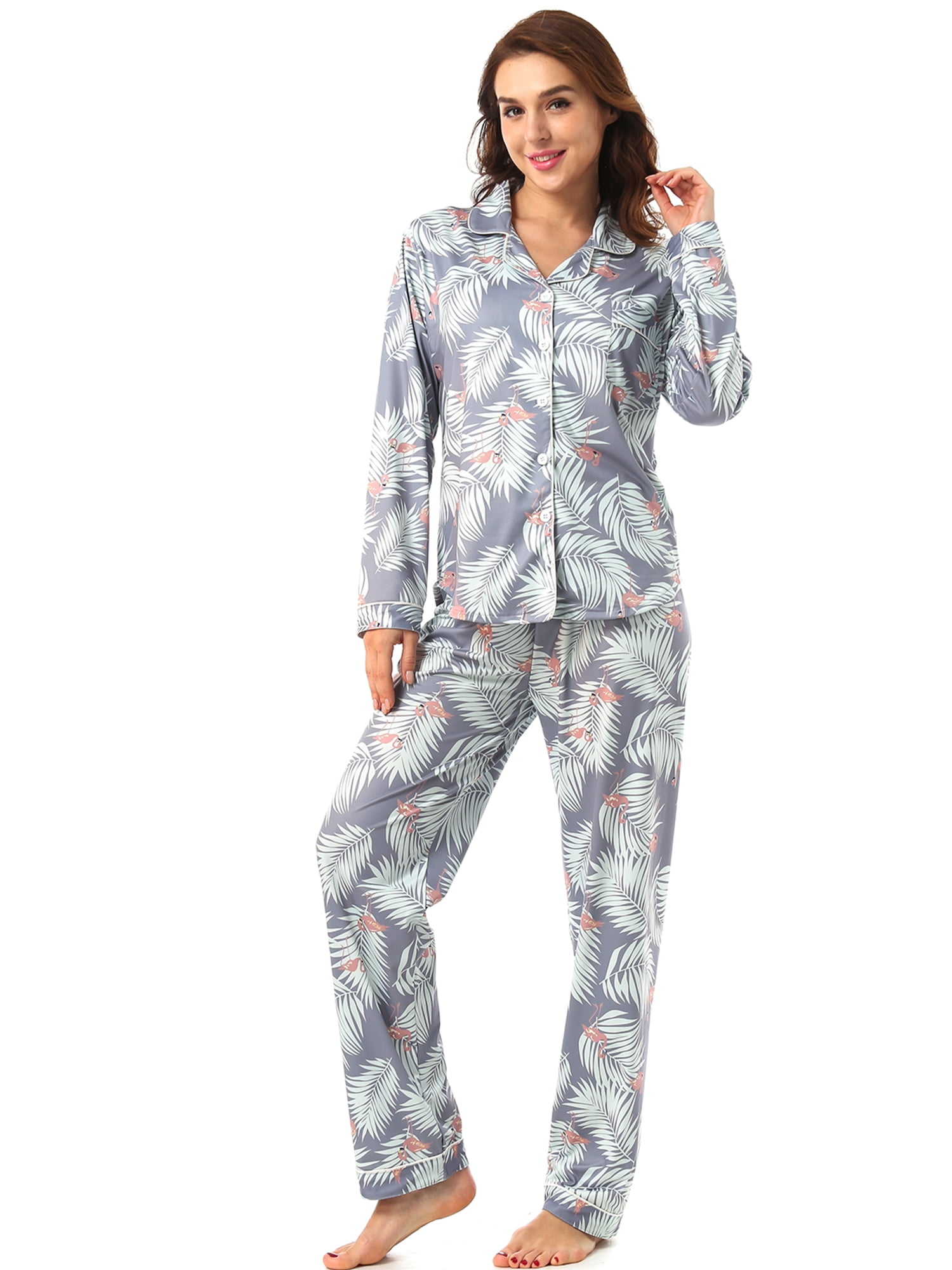 Unique Bargains Women's Loungewear Cute Print with Pants Pajama Sleepwear Sets