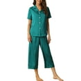 thumbnail image 1 of Unique Bargains Women's Loungewear Tops and Capri Pants Satin Pajama Sleepwear Sets, 1 of 5