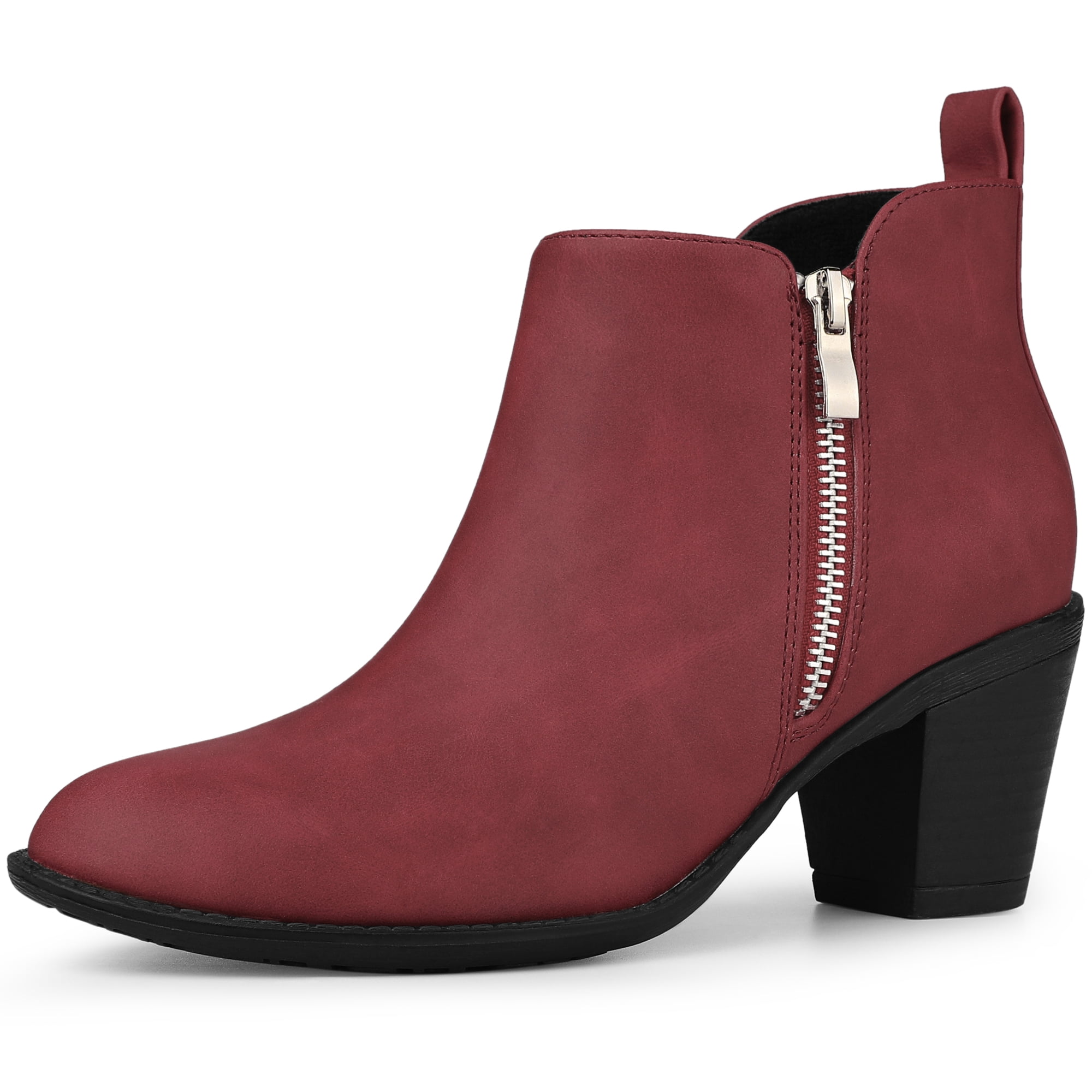 Bargains women's Chunky Heel Zipper Western Ankle Booties Maroon