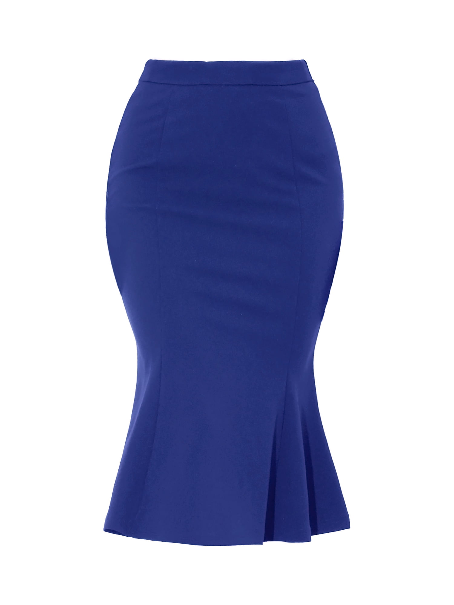 DARING DIVA Women's Bodycon High Waist Ruffle Hem Fishtail Midi Skirt L Royal Blue