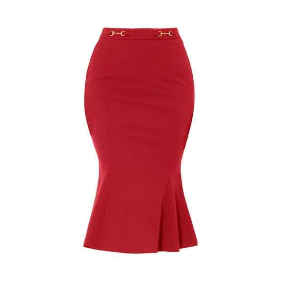 Unique Bargains Women's Mermaid Hight Waist Fishtail Pencil Midi Skirt M Red