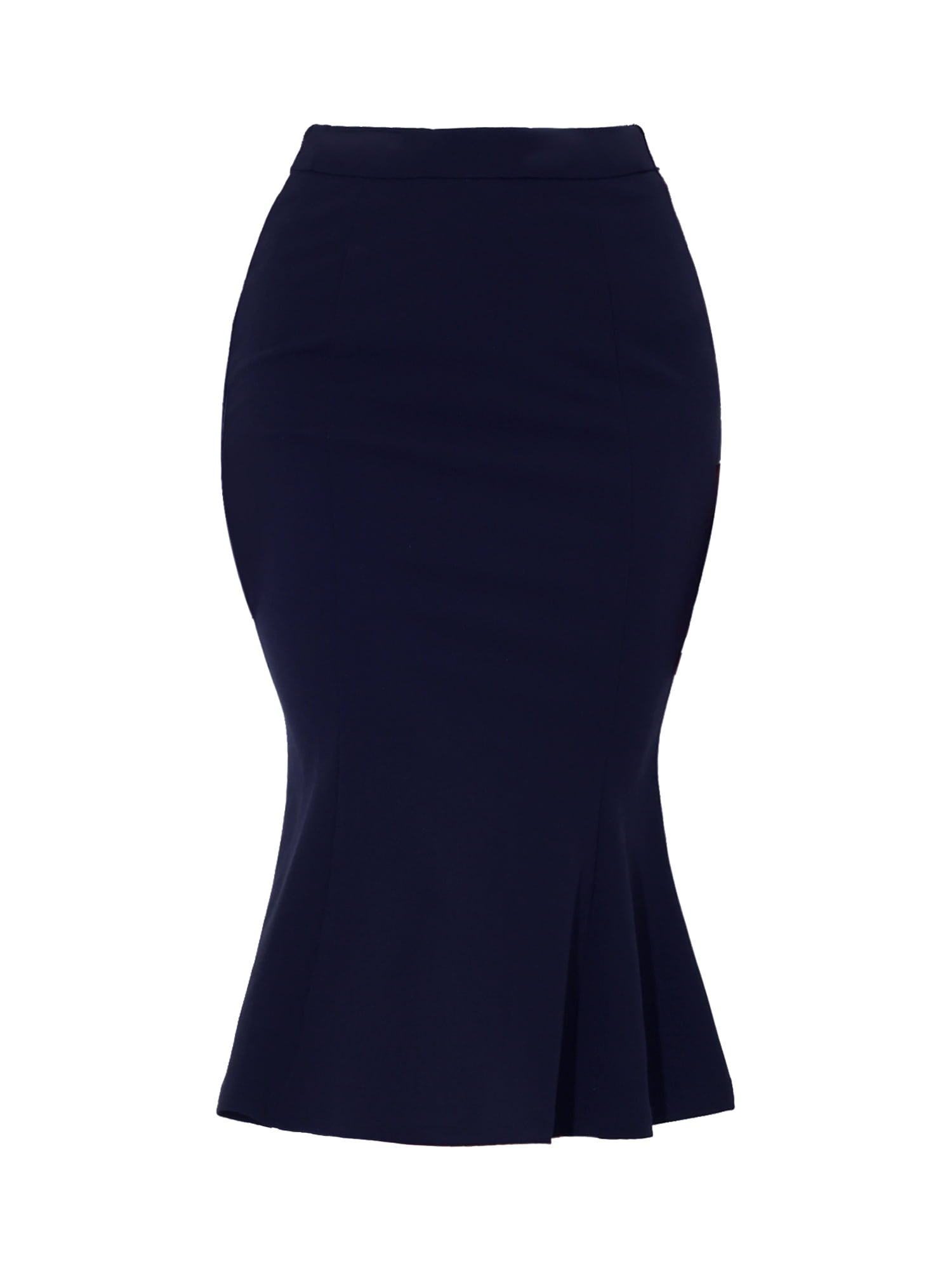 DARING DIVA Women's Bodycon High Waist Ruffle Hem Fishtail Midi Skirt S Navy Blue