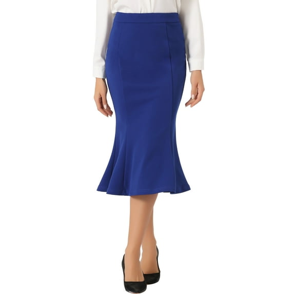 Unique Bargains Women's Mermaid Hight Waist Fishtail Pencil Midi Skirt XL Royal Blue