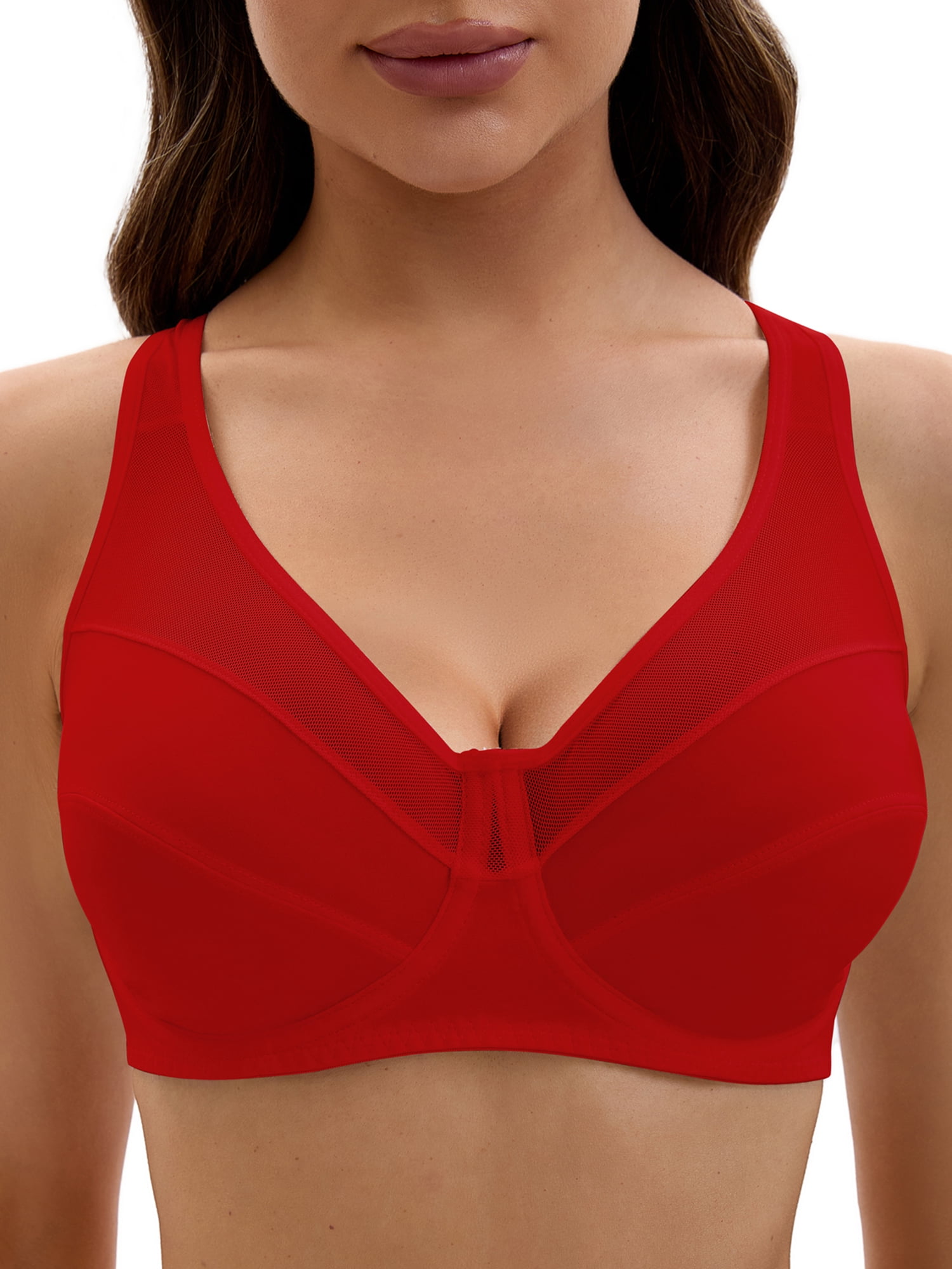 Unique Bargains Women's Mesh Adjustable Strap Underwire Soft Bras D 40 Red