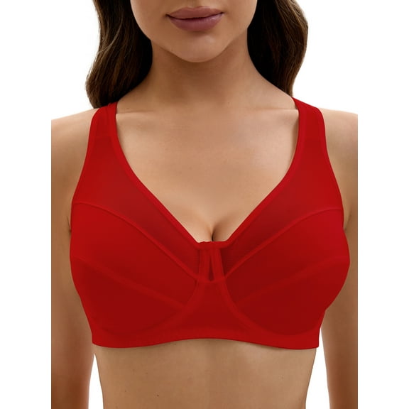 Unique Bargains Women's Mesh Adjustable Strap Underwire Soft Bras D 40 Red