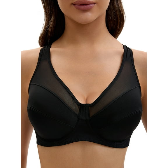 Unique Bargains Women's Mesh Adjustable Strap Underwire Soft Bras E 40 Black