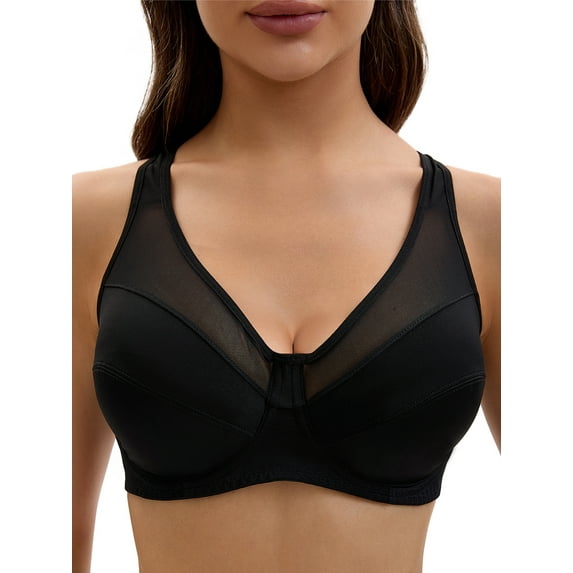 Unique Bargains Women's Mesh Adjustable Strap Underwire Soft Bras E 40 Black