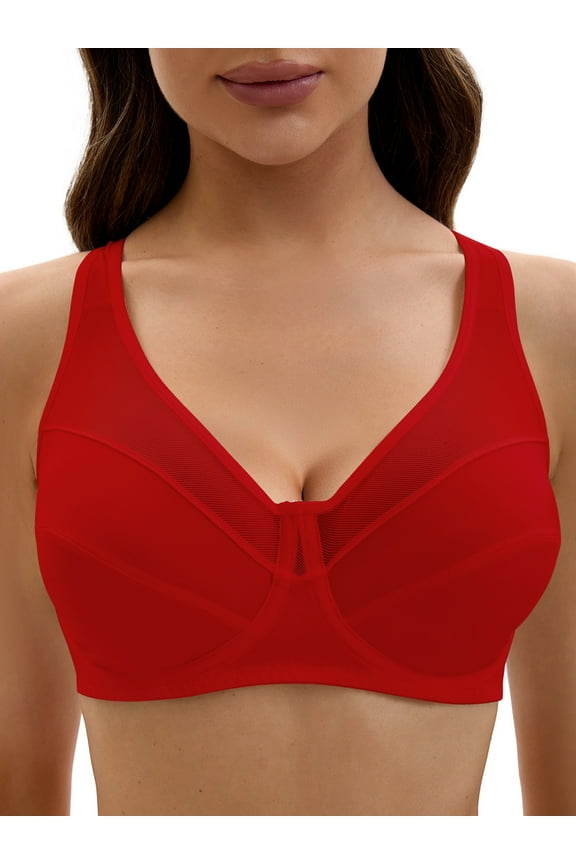 Women's Mesh Adjustable Strap Underwire Soft Bras E 44 Red