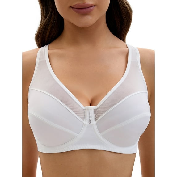 Unique Bargains Women's Mesh Adjustable Strap Underwire Soft Bras E 44 White