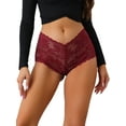 thumbnail image 1 of Unique Bargains Women's Mid-Waisted Briefs Coverage Transparent Lace Panties Red L, 1 of 5
