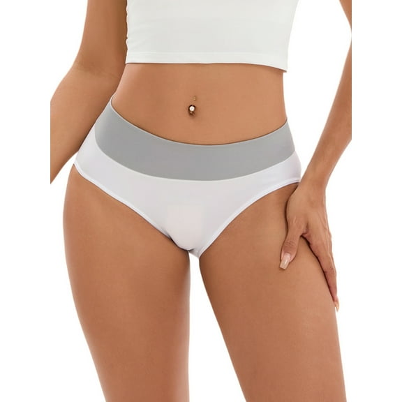 Unique Bargains Women's Mid-Waisted Color-Block Panties Full Coverage Briefs L White