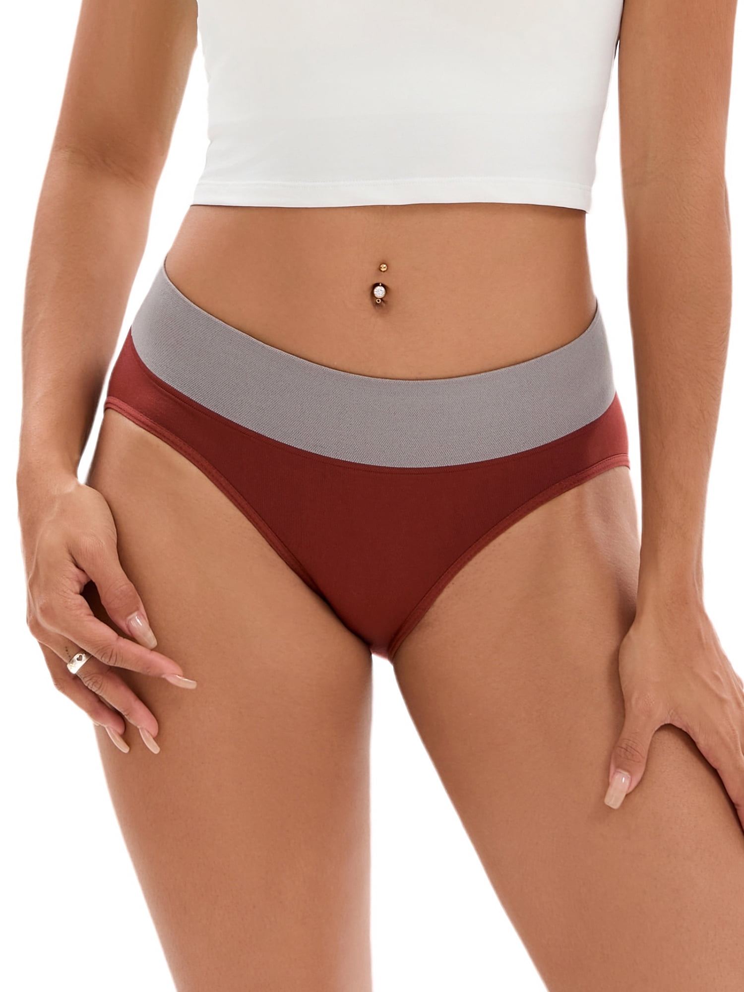 Unique Bargains Women's Mid-Waisted Color-Block Panties Full Coverage Briefs S Brown