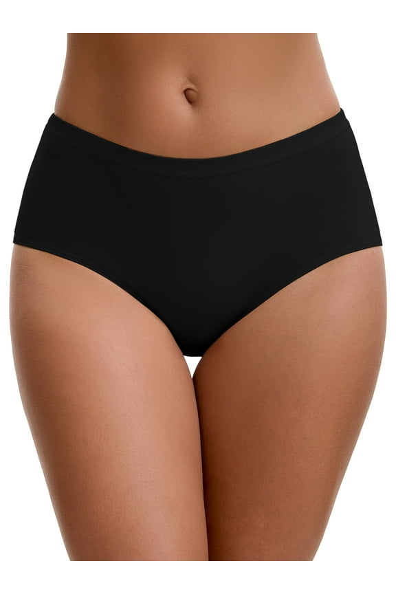 Women's Mid-Waisted Elastic Waistband Full Coverage Briefs 2XL Black