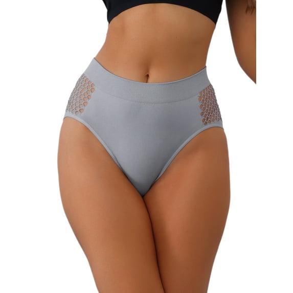 Unique Bargains Women's Mid-Waisted Full Coverage Briefs Tummy Panties L Gray