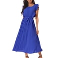 thumbnail image 1 of Unique Bargains Women's Ruffle Sleeveless Midi Dress with Tie Waist Belt L Royal Blue, 1 of 6