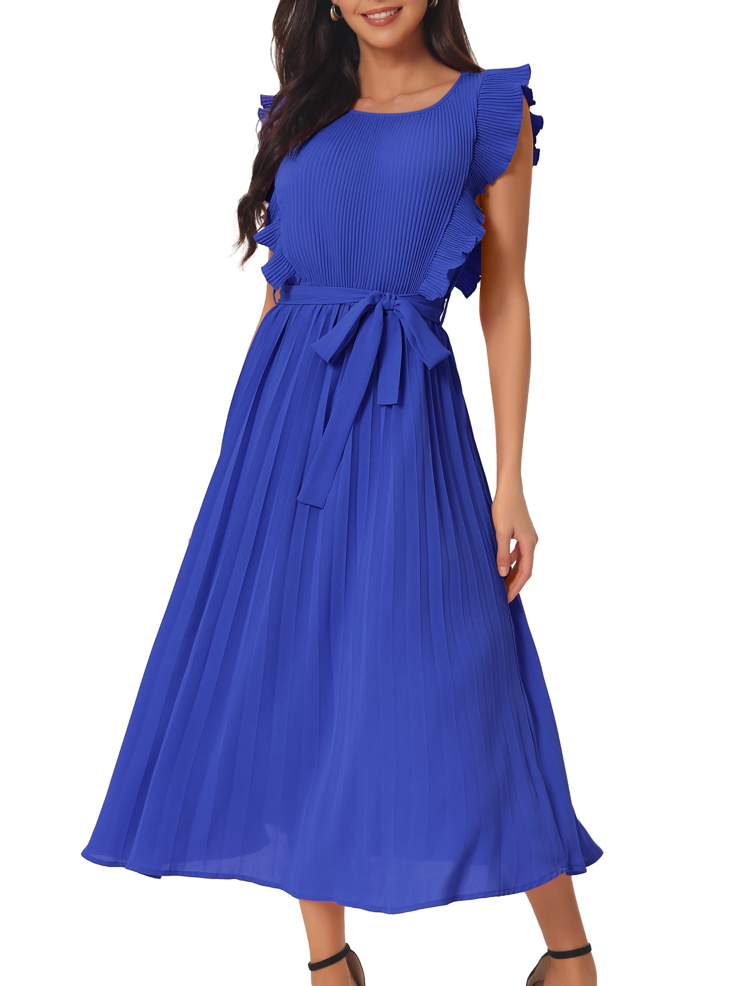 Unique Bargains Women's Ruffle Sleeveless Midi Dress with Unique Bargains Women's Ruffle Sleeveless Midi Dress with