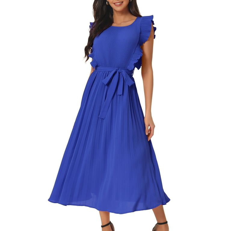 Unique Bargains Women's Ruffle Sleeveless Midi Dress with