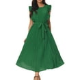 thumbnail image 1 of Unique Bargains Women's Ruffle Sleeveless Midi Dress with Tie Waist Belt S Green, 1 of 6