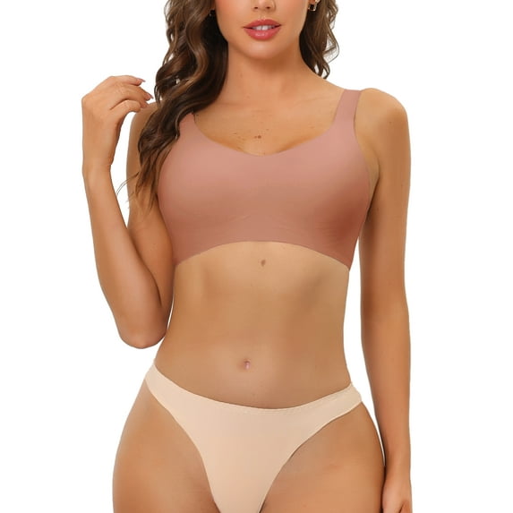 Unique Bargains Women's Minimizers Bra No Show Wide Straps Wireless Battles XL Dark Pink