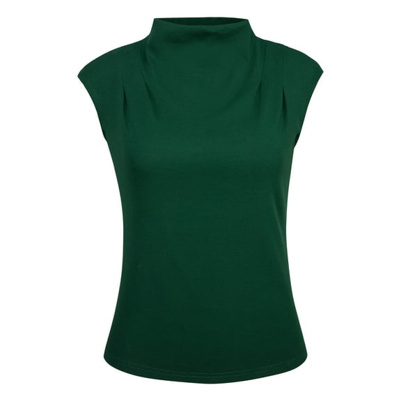 Unique Bargains Women's Mock Neck Blouse Basic Cap Sleeve Knitted Tops L Green