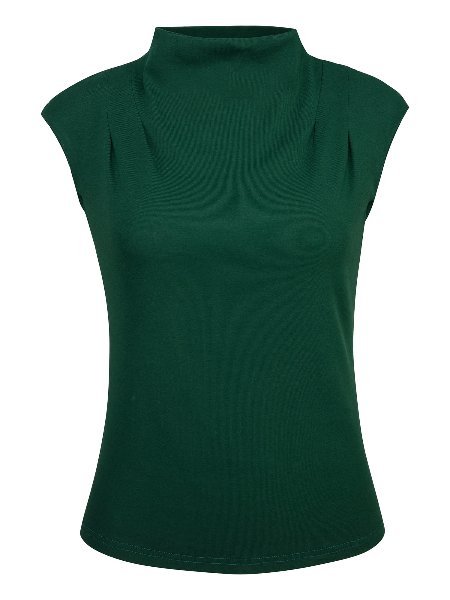 Unique Bargains Women's Mock Neck Blouse Basic Cap Sleeve Knitted Tops XL Green