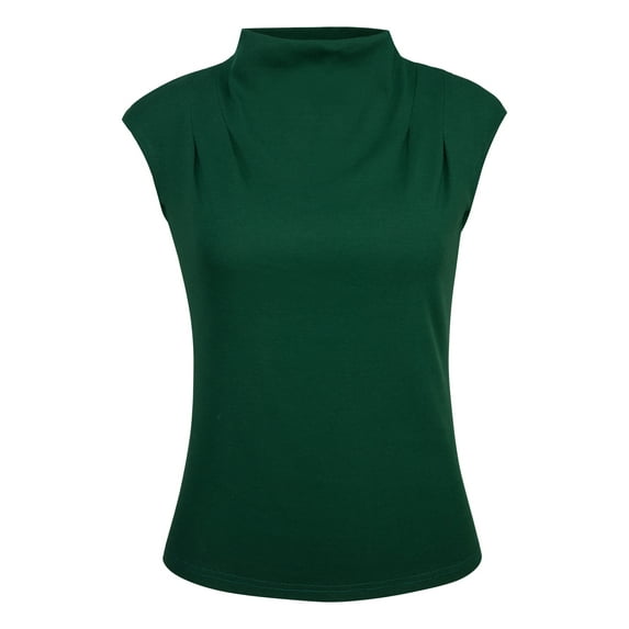 Unique Bargains Women's Mock Neck Blouse Basic Cap Sleeve Knitted Tops XL Green