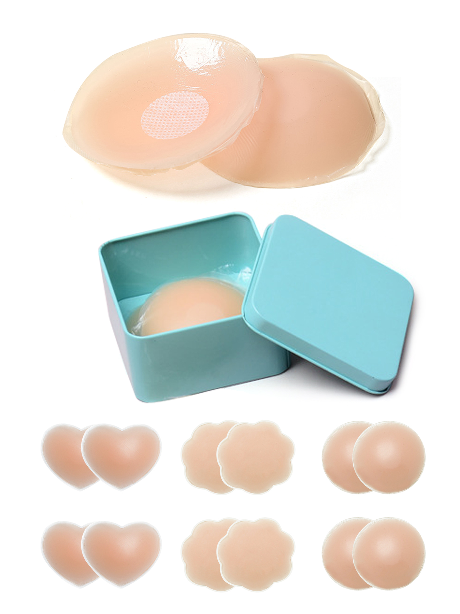 Unique Bargains Women's Nipple Covers Adhesive Bras M Beige 2 Round 2 Petals 2 Heart