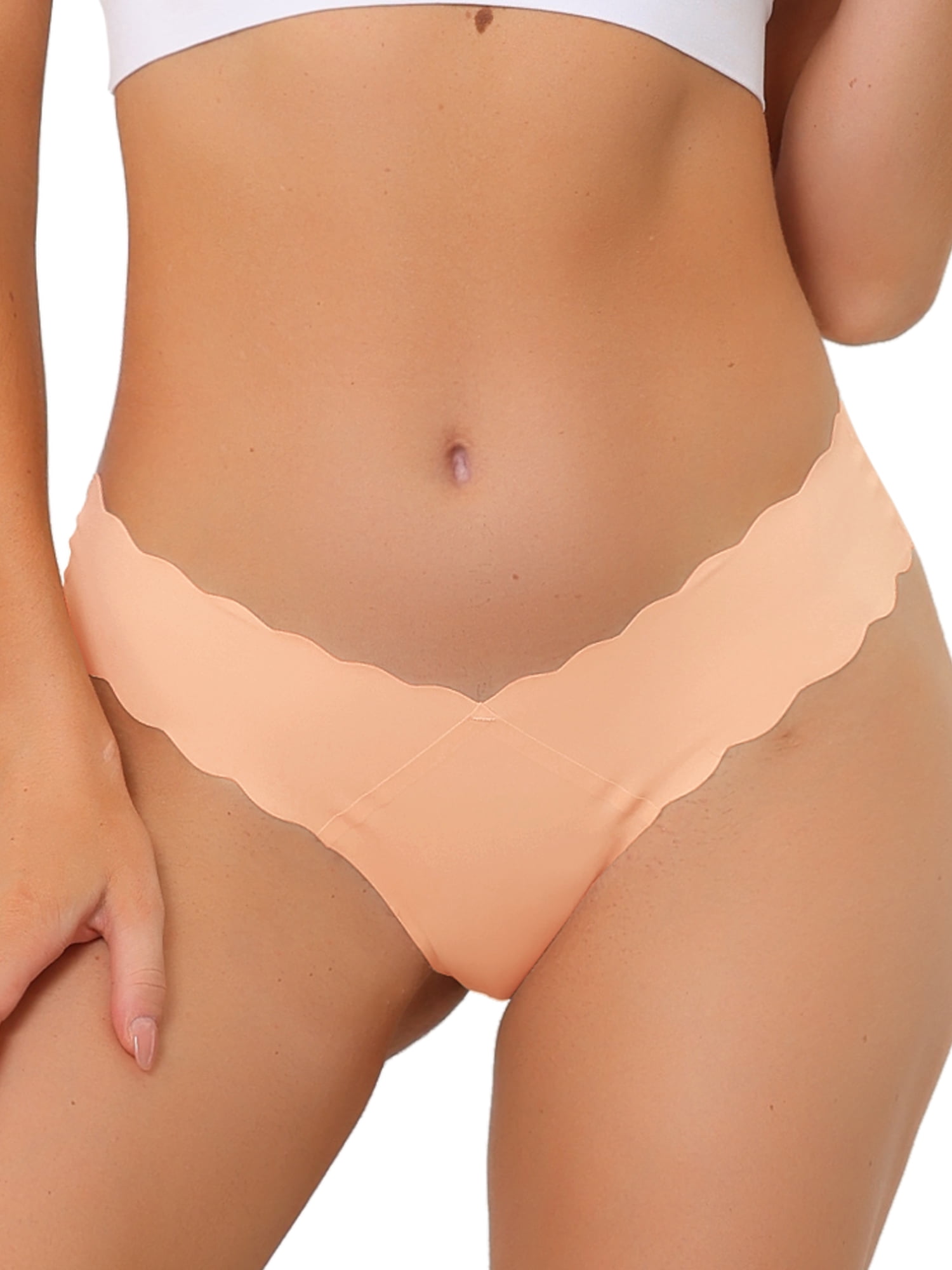 Unique Bargains Women's No-Show Hipster V-Shape Waist Stretch Thongs L Light Orange