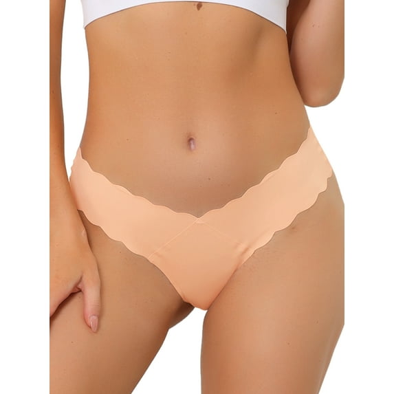 Unique Bargains Women's No-Show Hipster V-Shape Waist Stretch Thongs L Light Orange