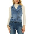 thumbnail image 1 of Unique Bargains Women's Notched Lapel Asymmetrical Zip Up Sleeveless Denim Vest Jacket, 1 of 5