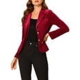 thumbnail image 1 of Unique Bargains Women's Notched Lapel Button Front Office Velvet Blazer Jacket XL Burgundy, 1 of 7