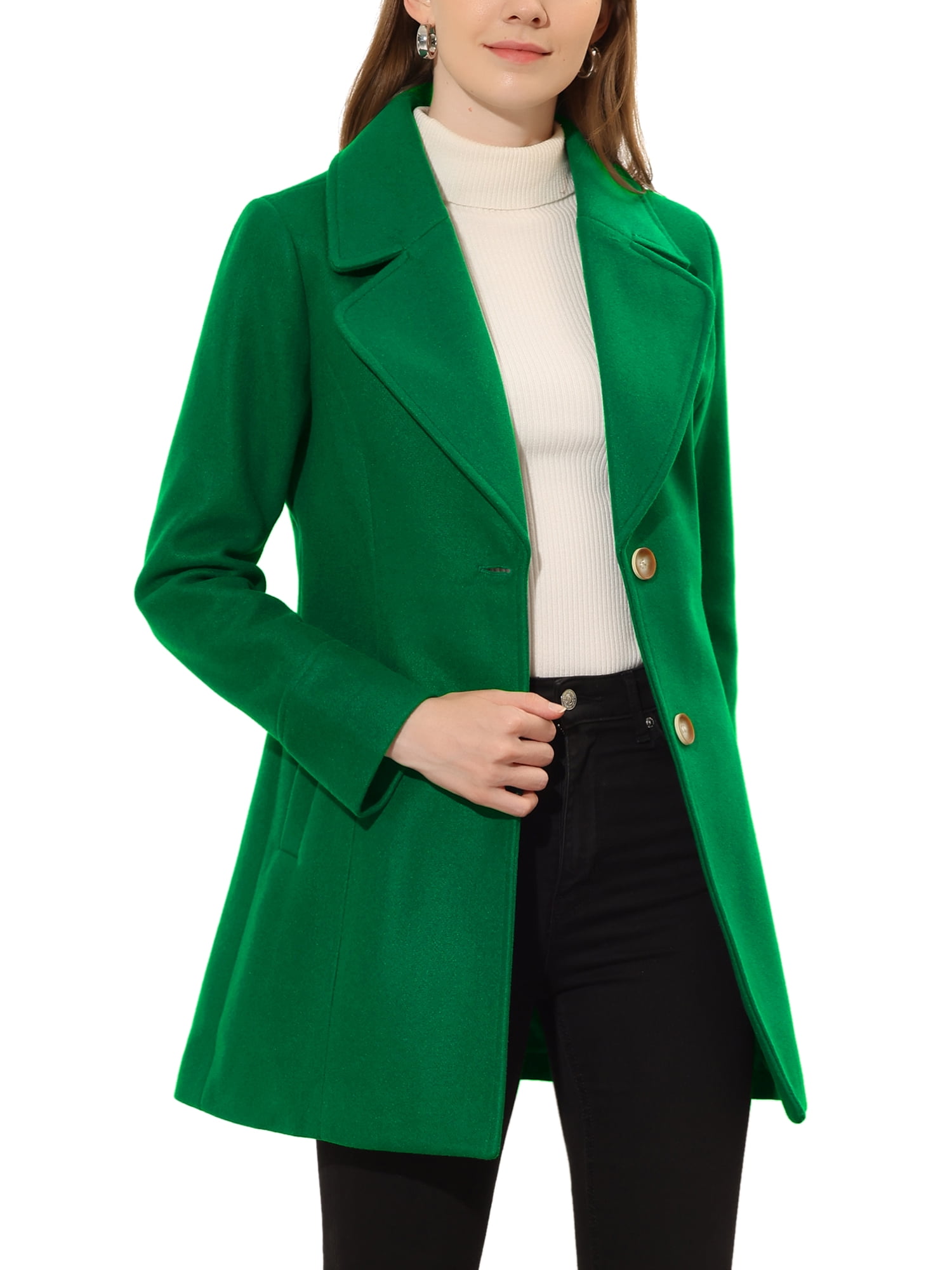 Unique Bargains Women's Notched Lapel Button Single Breasted Winter