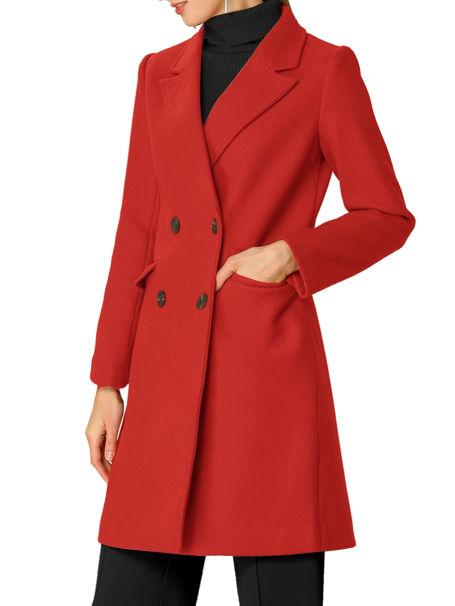 Unique Bargains Women's Notched Lapel Double Breasted Belted Trench Coat