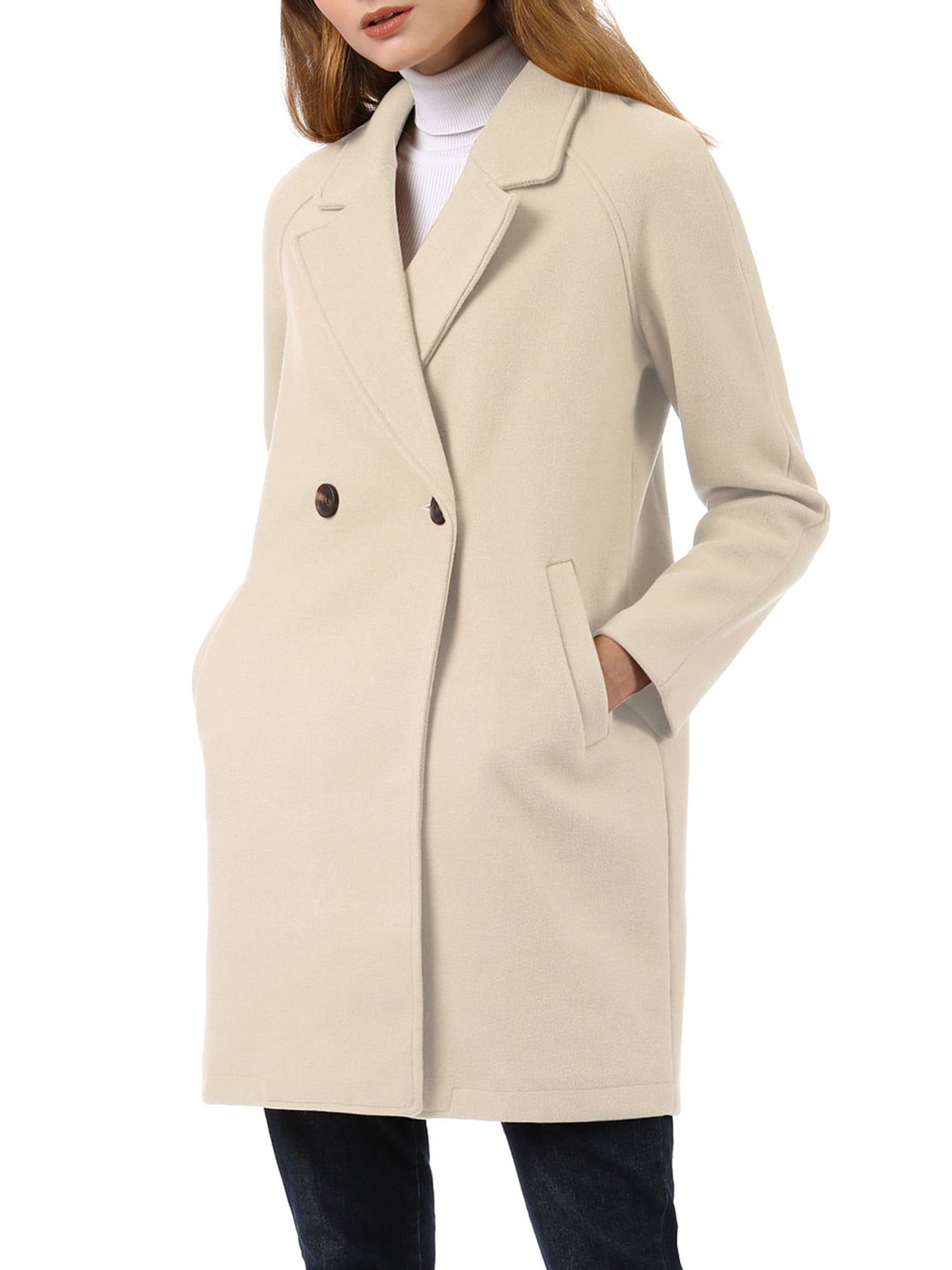 TOUBE Winter Coat Elegant Women Coats Long Sleeve V Neck Double Breasted Coats  Dress Ladies Office Mini Dress Coat (Color : White, Size : M) : Buy Online  at Best Price in