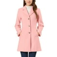 thumbnail image 1 of Unique Bargains Women's Notched Lapel Single Breasted Long Sleeve Winter Coats M Pink, 1 of 6