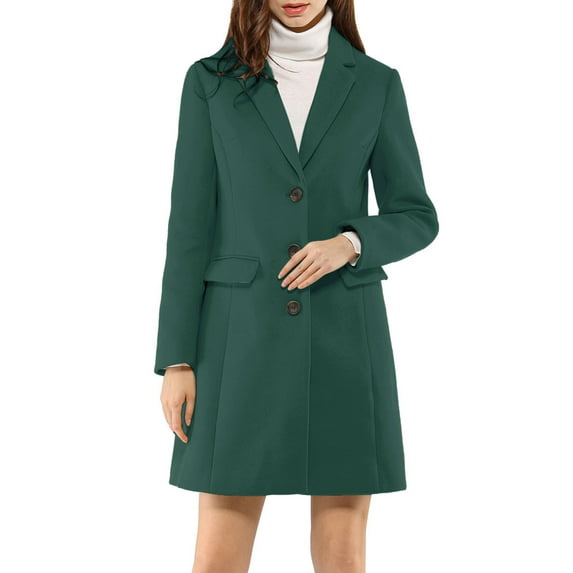 Unique Bargains Women's Notched Lapel Single Breasted Outwear Long Coat M Green