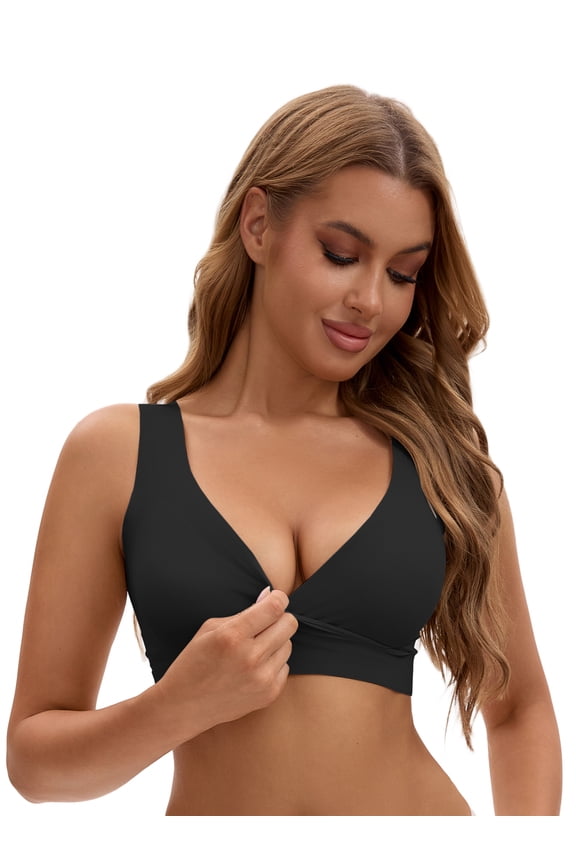 Women's Nursing Crossover Wirefree Maternity Bra L Black