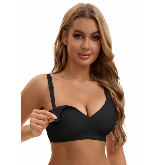 Unique Bargains Women's Nursing Push Up Wirefree Front Closure Bra L Black