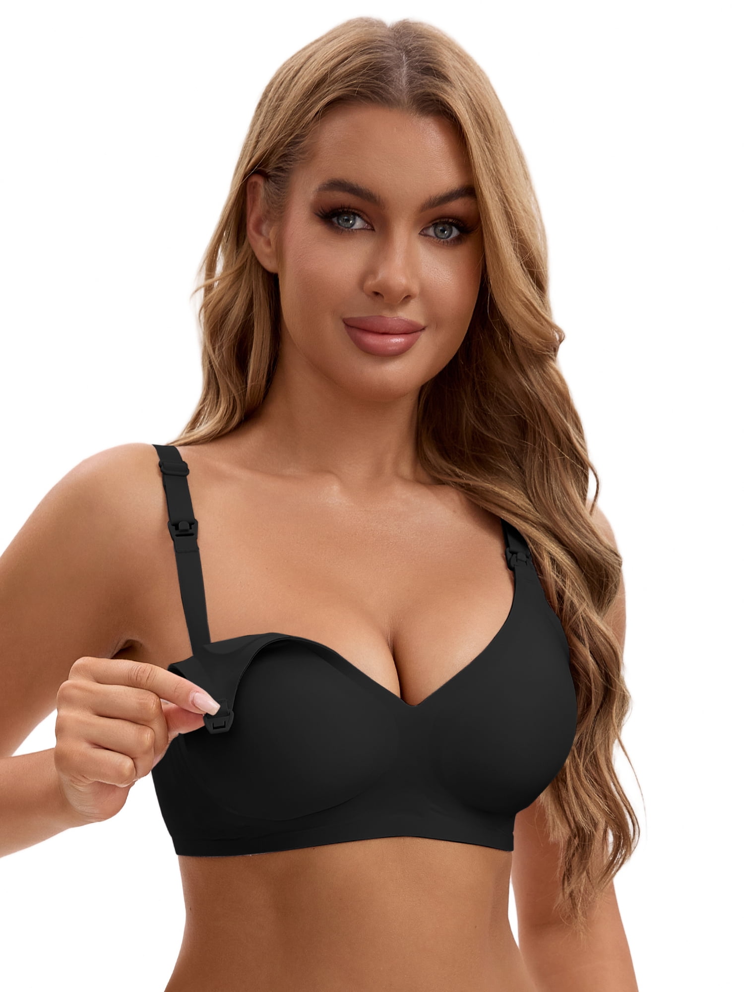 Unique Bargains Women's Nursing Push Up Wirefree Front Closure Bra XL Black